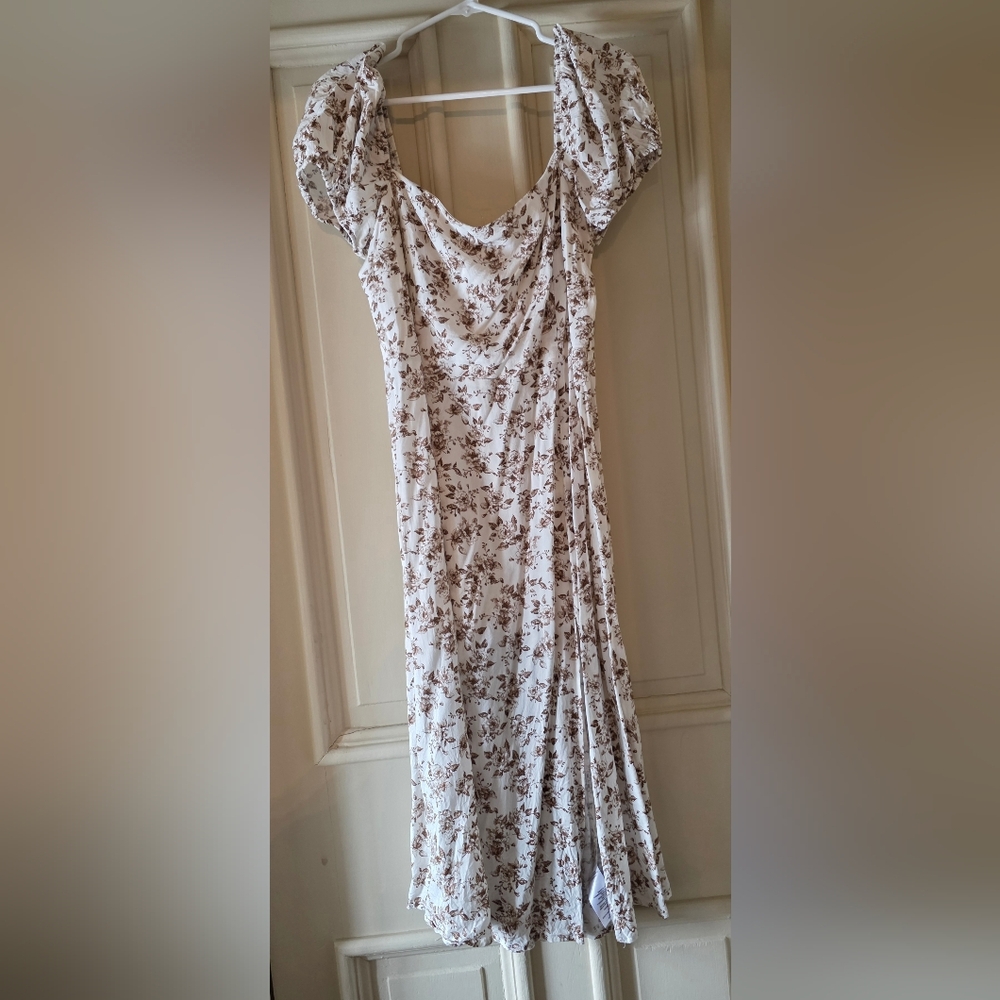 Francesca's Collections White and Brown Floral Maxi Dress